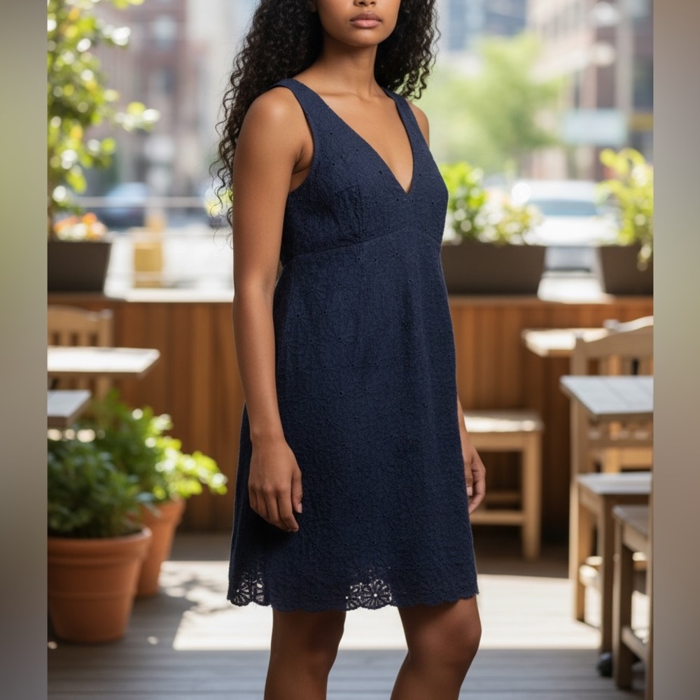 ECI New York | Sleeveless Denim Dress With Eyelet Design